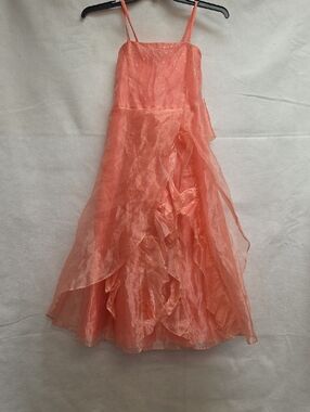 Space Girl Coral Pink Formal Ruffle Dress with Sparkle Bodice Size 12